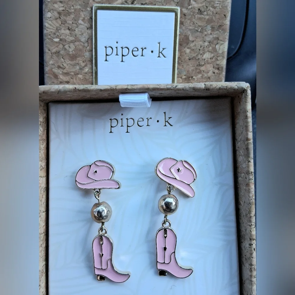 PIPER K Cowgirl Boots & Hat Western Drop Dangle Earrings NWT